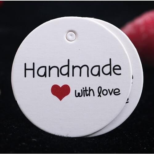 100Pcs/Lot Hand Made With Love Paper Swing Tags For Gift Thank You With Heart Hang Tags For Handwork Handmade Paper Labels