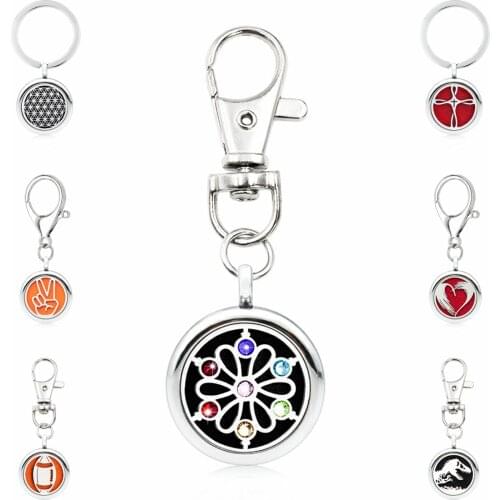 25mm Essential Oil Diffuser Locket KeyChain Peace Fit Car Keys Bag Keychain Pendant Jewelry Free 5pcs Pads