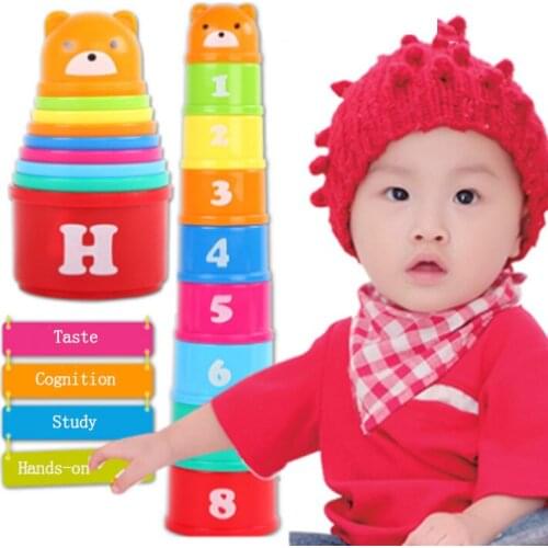 9PCS Educational Baby Toys Foldind Stack Cup Tower 6Month Ages Figures Letters Children Early Intelligence Hobby Toys