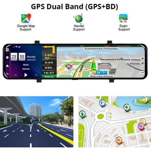 Car 12 Inch Driving Recorder GPS ADAS Navigation Voice Control Video Surveillance DVR Dash HD Dual Camera 4G+WIFI Android 8.1
