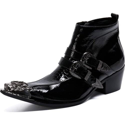 New Handmade Shoes Men Genuine Leather Ankle Boots Men Metal Toe 6.5cm High Heel Mens Boots Handmade Botas Hombre