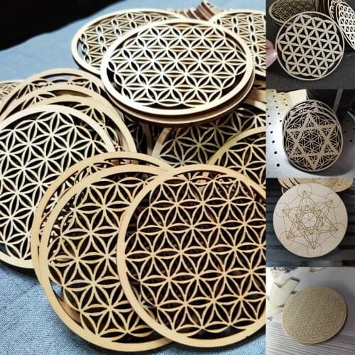 Wood Round Edge Circles Carved Coaster New Chakra Flower of life Natural Symbol Tea Coffee Mug Pad Placemat Home Kitchen Decor