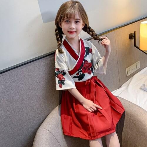 Kids Girls Chinese Style Hanfu Print Dress Children Fairy Cosplay Costume Oriental Clothing Tang Kimono Robes Princess Dresses