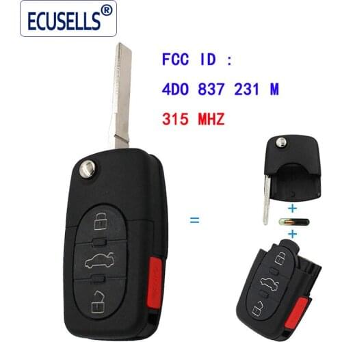 Flip Remote Key Fob 4 Buttons With ID48 Chip 3+1 Buttons 315MHZ 4D0 837 231 M for Audi