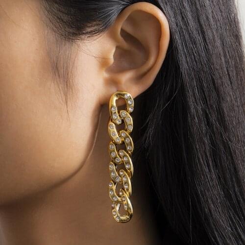 European and American exaggerated jewelry personality inlaid rhinestone Cuban chain retro fashion popular CCB long earrings