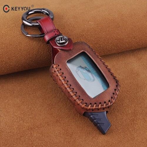 KEYYOU Leather Key Case For Starline B9/B6/A91/A61 LCD Two Way Car Remote 2 Way LCD Alarm System Leather Case