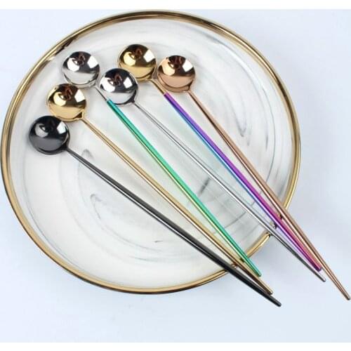 Creative 304 Stainless Steel Long handle Spoon Set Fruit Dessert Spoon Tea Spoon Colorful Coffee Teaspoons Tableware