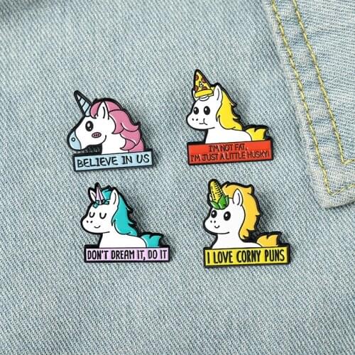 Creative Cartoon Believeinus Unicorn Brooch Fashion Cute Colorful Unicorn Alloy Badges to Children Gifts Clothing Accessories