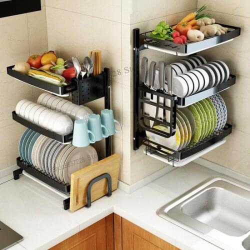 Kitchen rack stainless steel punch-free wall-mounted dish rack drain rack tableware supplies household Daquan storage rack