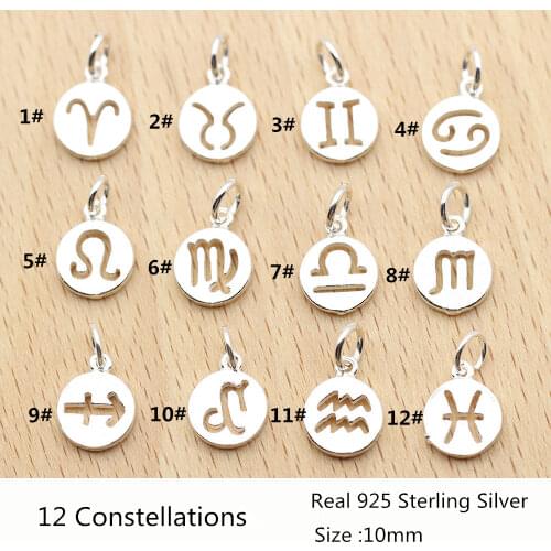 Real 925 Sterling Silver Jewelry Findings 12 Constellations Pendant Charms for Anklet Bracelet DIY Jewelry Making Accessories