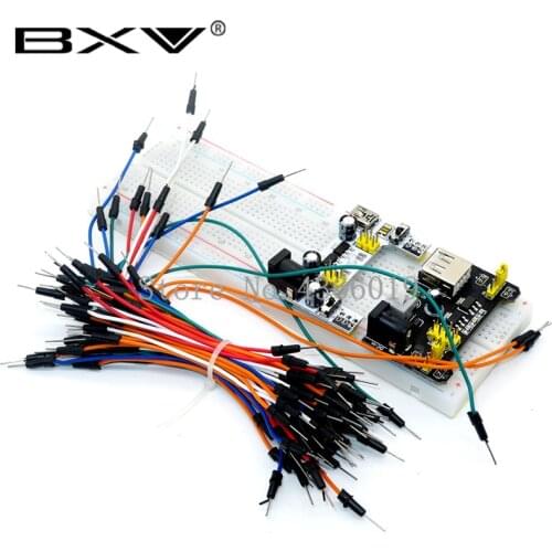 3.3V/5V MB102 Breadboard power module+MB-102 830 points Solderless Prototype Bread board kit +65 Flexible jumper wires