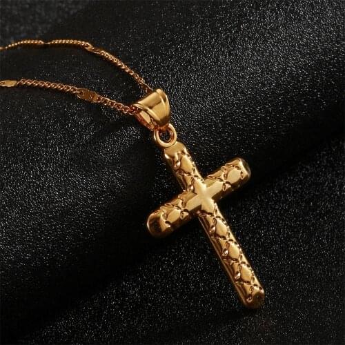 Trendy Gold Color Cross Religious Pendant Necklace Cross Women Jewelry