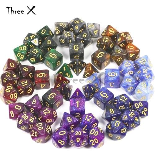 Navelty Creative Universe Galaxy Dice Set of D4-D20 with Mysterious Royal Glitter Powder Amazing Effect for DND RPG Party Favor