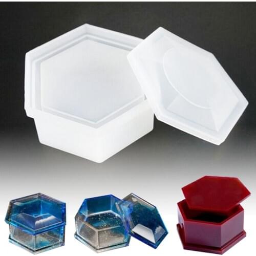 New 1Pc Transparent Silicone Hexagon Jewellery Case with Lid Cover Necklace Storage Box Mold Resin Casting Mould DIY Craft Tools