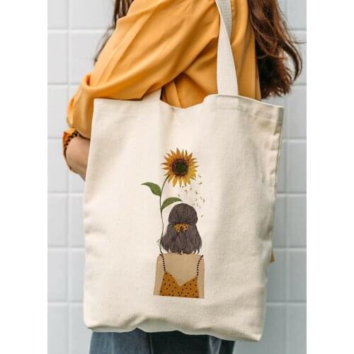 New 2021 Womens Shopper Tote Bag Large Capacity Feminine Shoulder Canvas Bags Student Book Vintage Bag Sunflower Girl Beach Bag