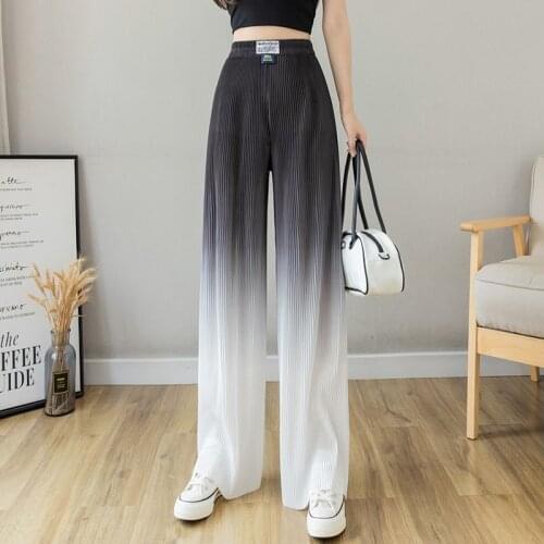 2021 Summer New High Waist Gradient Silk Drape Loose and Thin Straight Harem Casual Pants