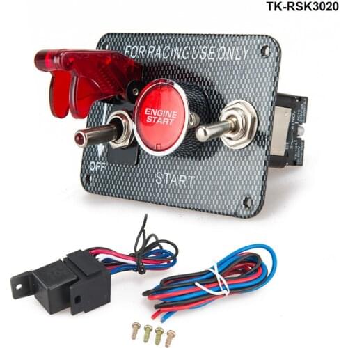 Racing Car Carbon 12V Ignition Switch Panel Engine Start Push Button Toggle TK-RSK3020