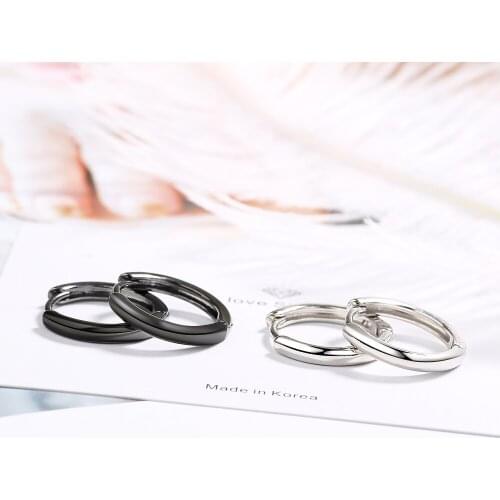 Simple Black Round 925 Sterling Silver Hoop Earrings For Women Fashion Jewelry aros de moda 2020 mujer oreja aretes