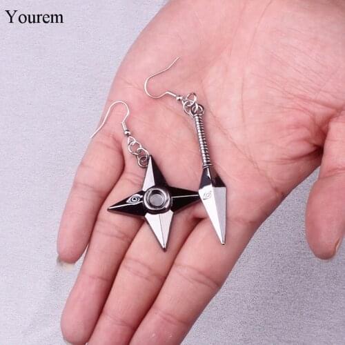 YOUREM rock punk Naruto kunai dart earrings Japanese Asymmetry Anime earring for women black gun color alloy nickel free fj327