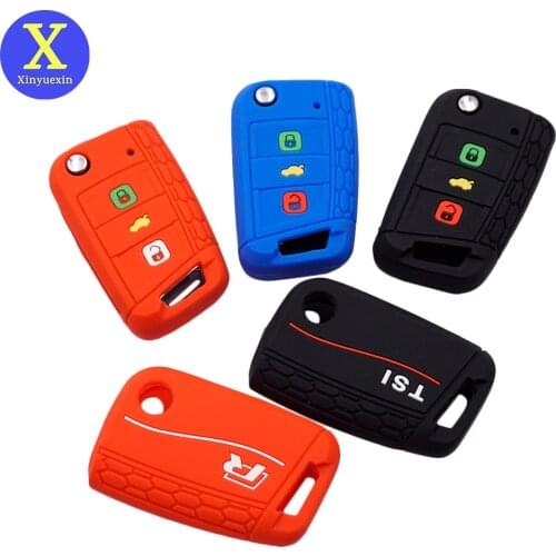 Xinyuexin Silicone Car Key Cover Case for VW Volkswagen New Polo Golf 7 Mk7 Tiguan SKODA Octavia A7 Kodiaq Karoq SEAT Ateca Leon