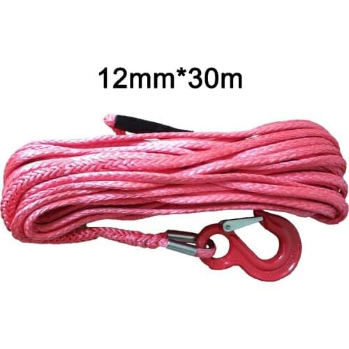 12mm*30m Synthetic Winch Rope With Hook UHMWPE Fiber for ATV/UTV Cars KFI Trucks Tractor Vehicles
