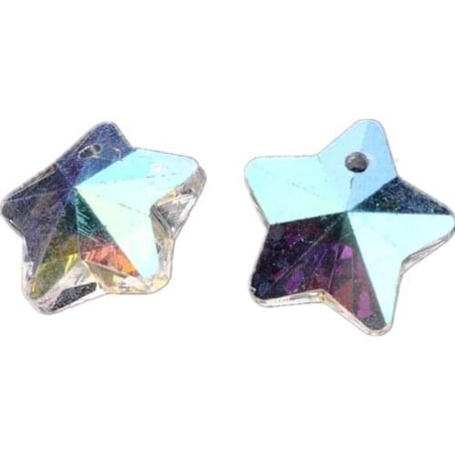 Glass Star Pendants 200pcs Faceted Clear Charms Beads Fashion For Jewelry Making AB Color Plated 13mmx7mm Hole 1mm Drop Shipping