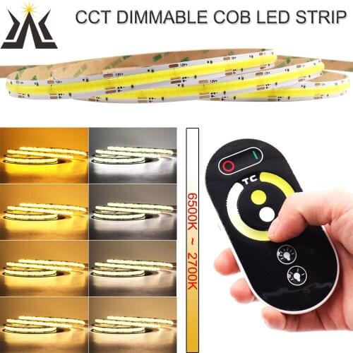 KLA-FCOB CCT LED Strip 12V 24V 2700-6500K Dimmable Flexible 90RA 576LEDs COB LED Strip Soft Bar Light Tape for House Decoration