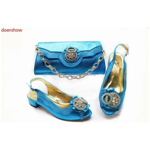 Doershow African sky blue Shoes And Bag To Match High Quality Italian Shoes and Bag Set Nigerian Party Shoe and Bag Set!!HBR1-16