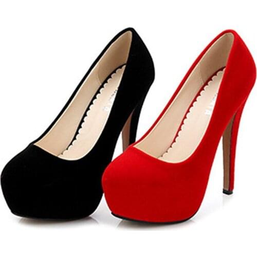 Women Shoes Spring/Autumn Sexy Wedding Round Toe Woman Pumps Platform Very High Heel Pumps Fashion Flock Stilettos