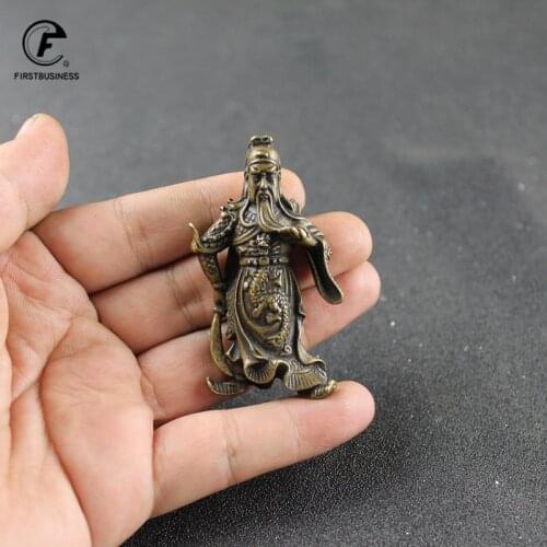 Vintage Copper Chinese God of Wealth Guan Gong Statue big Ornaments Retro Brass Guan Yu Figurines Desk Decorations Crafts Gift