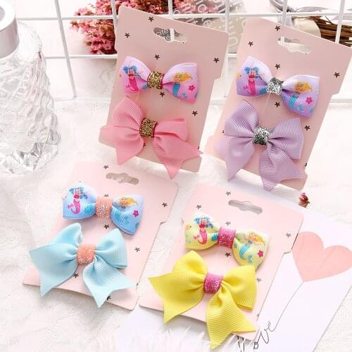 2pcs/set Ribbon Mermaid Hair Clips Swallowtail Hairbows for Girls Children Hairgrips Hair Accessories Headwear School Headdress