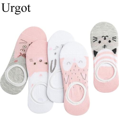 Urgot 5 Pairs Womens Socks New Spring Autumn Ladies Cartoon Sweet Invisible Socks Women Female Low Cut Boat Socks Thin Wholesale