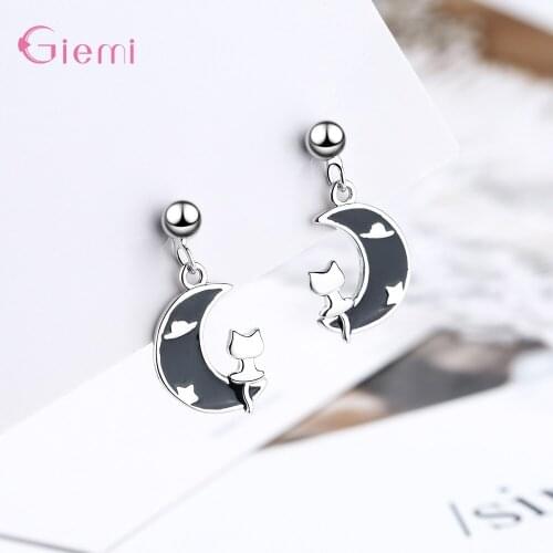 Elegant Authentic 925 Sterling Silver Stud Earring For Women Lovely Moon Earrings Valentines' Day Romantic Jewelry Gifts
