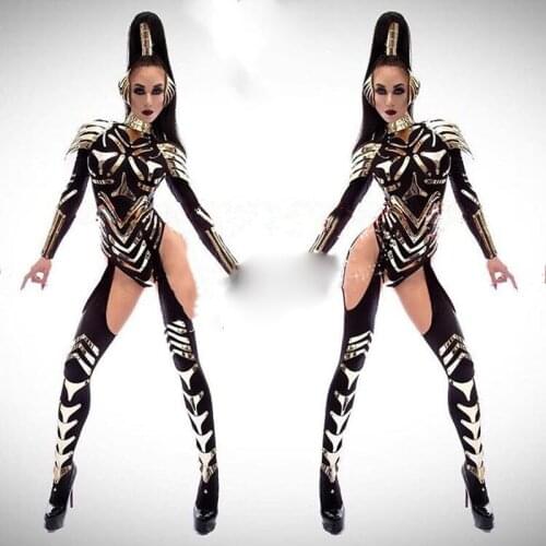 Nightclub bar new futuristic black technology female warrior costume singer gogo DS dance clothes for show performance set