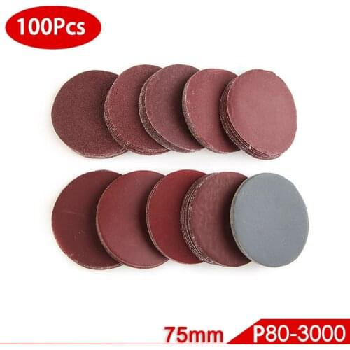 100pcs 75mm Sandpaper Round Shape Sanding Discs Sanding Paper Buffing Sheet Sandpaper NO-Hole Sander Polishing Pad