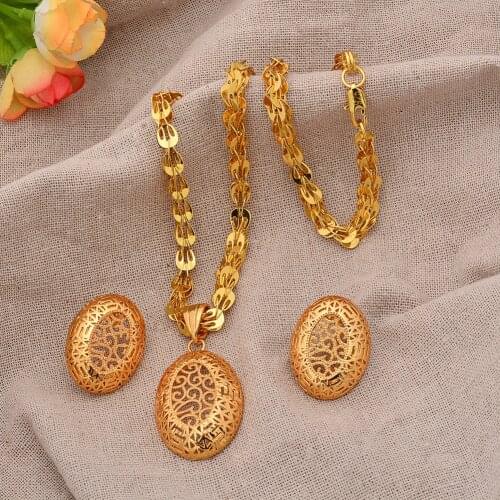 24K Jewelry sets wedding gold color for women African bridal gifts Womens necklace earrings pendants jewellery set wholesale