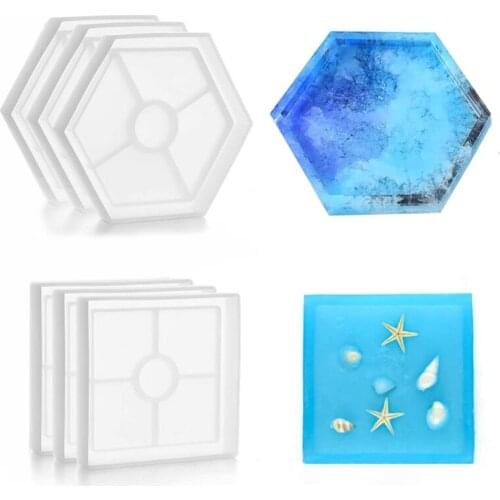 9Pcs Silicone Round Square Hexagon Coaster Resin Casting Molds Kit Coaster Molds