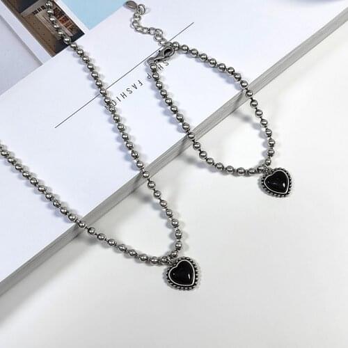925 Silver Womens Necklace Bracelet Simple Peach Heart Bracelet A Sex Heart Necklace Hip Hop Retro Jewelry Set