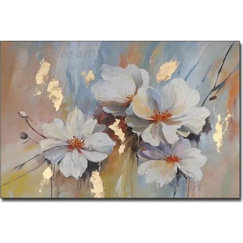 Abstract 100% Handmade Gold Foil Flower Oil Painting Wall Pictures Canvas Art Unframed Artwork Wall Showpieces High Quality
