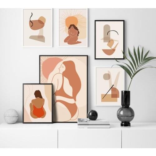 Abstract Girl Body Art Prints Geometric Nordic Vintage Poster Wall Art Canvas Painting Wall Pictures For Living Room Home Decor
