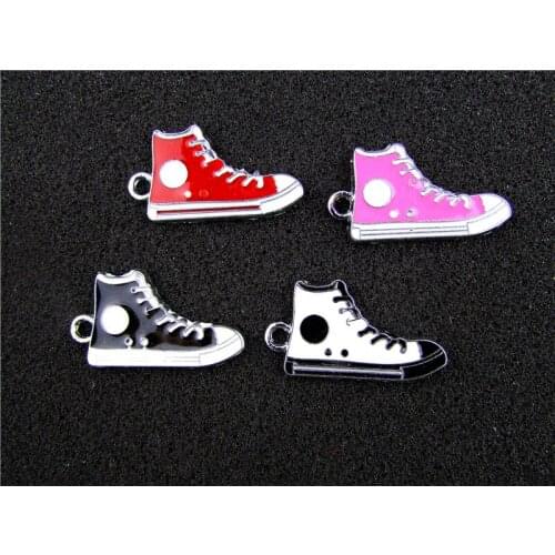 AE631 Mix Color 20Pcs Alloy Metal Enamel Canvas shoes Charms Pendant 32x18mm
