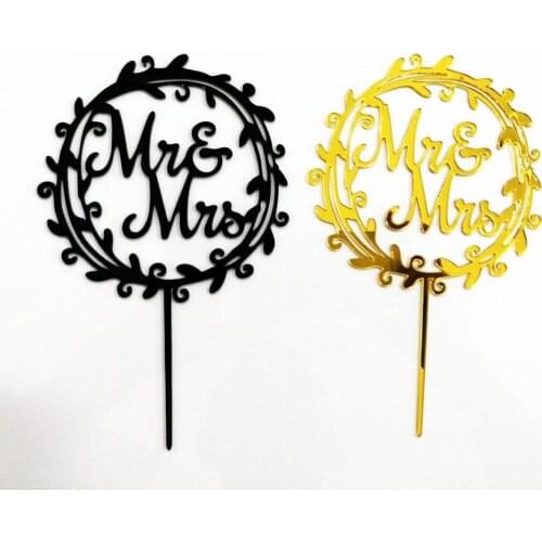 "Mr&Mrs""love"Wedding Acrylic Cake Topper Flower Happy Birthday Acrylic Cake Topper For Birthday Wedding Party Cake Decoration