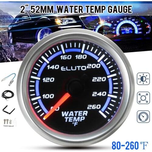 2" 52mm Car Water Temperature Gauge 80-260°F Blue LED Black Faced Universal 12V Auto Water Temp Meter Pointer Meter with Sensor
