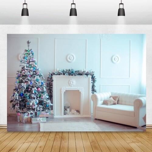 White Chic Wall Living Room Christmas Tree Fireplace Sofa Family Shoot Party Photographic Backdrop Photocall Photo Background