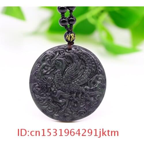 For Jewelry Chinese Black Natural Obsidian Men Charm Amulet Accessories Gifts Necklace Pendant Phoenix Carved
