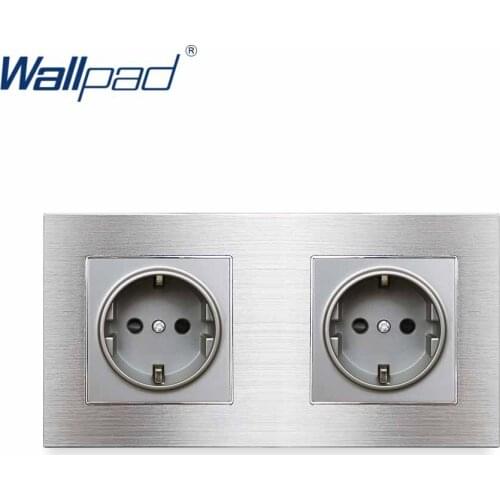 Double EU Socket German Standard Wallpad Luxury Wall Outlet Grey Aluminum Alloy Panel 172*86mm Wall Power Outlet Schuko