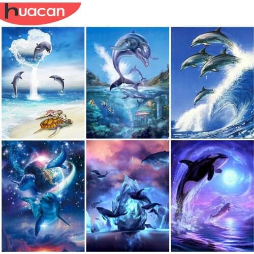 HUACAN Diamond Painting Animal Dolphin Diamond Embroidery Mosaic Whale Cross Stitch Handcraft Handmade Gift