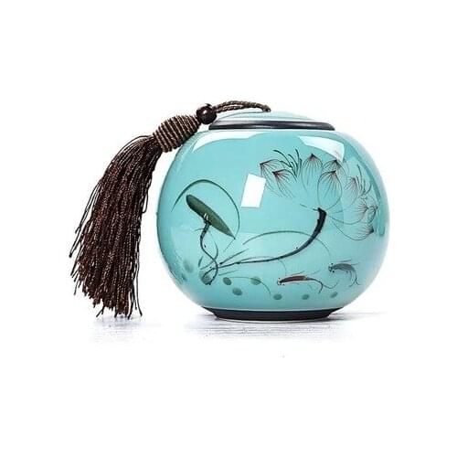 Ceramics Tea Caddy Home Small Tea Box Kiln Change Blue Storage Tank Portable for Travel Tea Container Decoration Food Sealed Can
