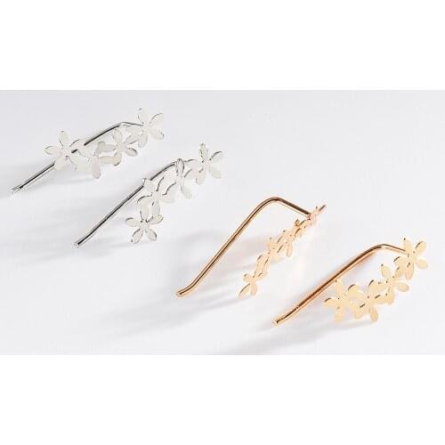 Flower Clip Earrings Ear Climber Small Stud Earrings for Women Fashion Jewelry Simple Gold Silver Color Leaf Homme Bijoux