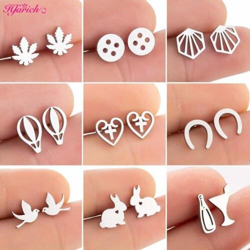 Korean Cute Small Maple Leaf Stud Earrings For Women Girls Sweet Statement Rabbit Horseshoe U Shape Earring Party Jewelry Gifts